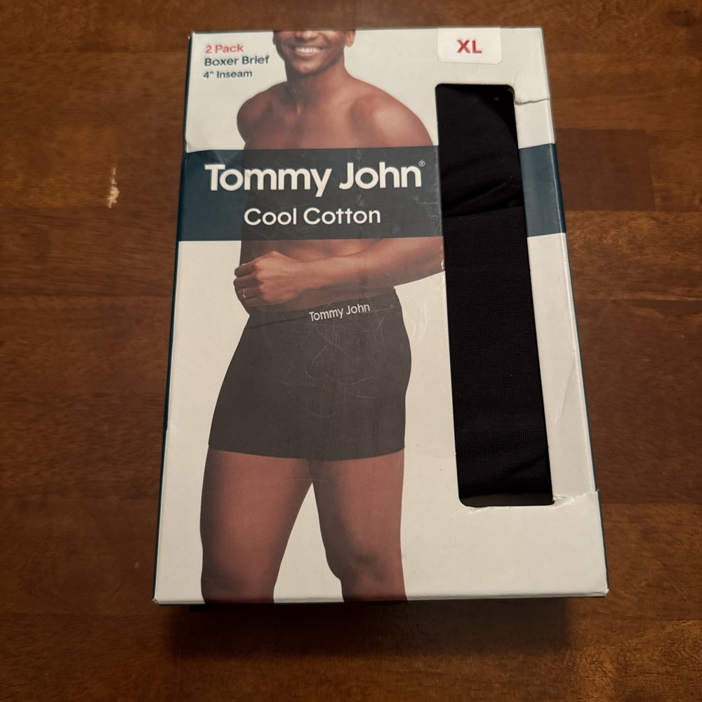 NEW XL TOMMY JOHN 2-pack Cool Cotton Boxer Briefs Black 4" Inseam